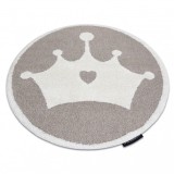 Covor modern pentru copii JOY Cerc Crown, coroană Fulg de nea - structural pe două niveluri de l&acirc;nă bej / crem, cerc 120 cm