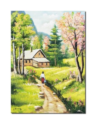 Tablou peisaj de la munte pictat manual, Calmitate, 70x50cm ulei pe panza, Constantin Feraru foto