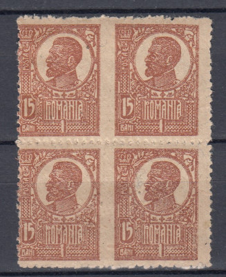 ROMANIA 1919/1922 LP 72 REGELE FERDINAND EROARE NEDANTELAT VERTICAL BLOC 4 MNH foto