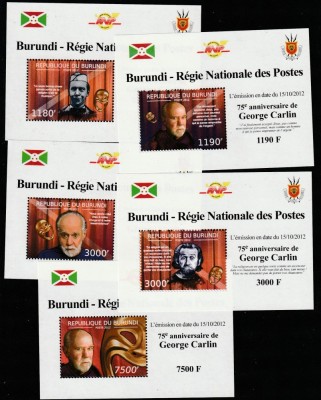 Burundi 2012 - Arta, Actori , George Carlin , 5 colite nedantelate foto