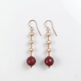 Cumpara ieftin Cercei Argint 925 placat aur roz cu agat rubiniu fațetat și perle cultura roz, Giuliana, Made in Italy, 6cm