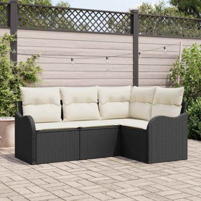 vidaXL Set de canapele pentru grădină cu pernă 4 pcs Negru Rattan poli foto