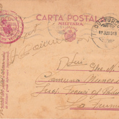 1943 CP intreg postal militar Mihai 3 Lei cu eroare de taiere din coala, cenzura