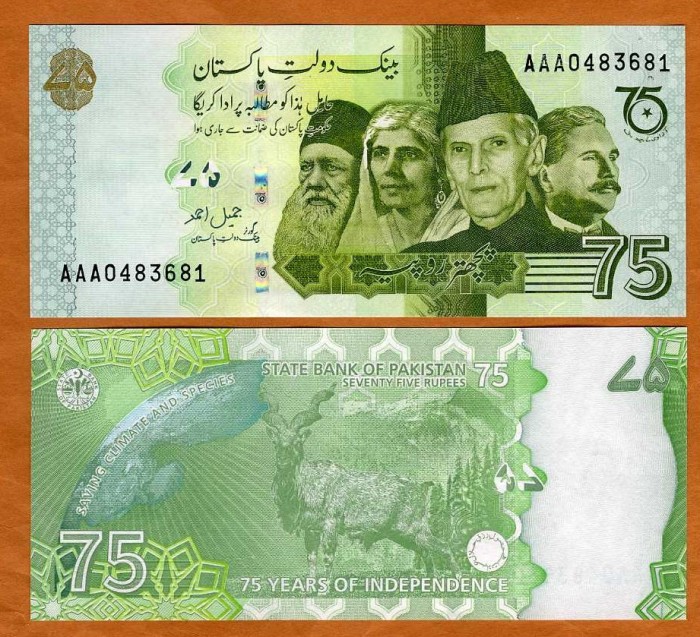 !!! PAKISTAN - SET 75 RUPII 2022 , COMM + 75 RUPII 2023 , COMM - P 56 , 57 - UNC