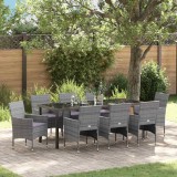 Cumpara ieftin Set de masă pentru grădină cu pernă 9 pcs Gri Rattan poli