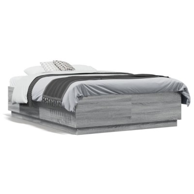 vidaXL Cadru de pat, gri sonoma, 135x190 cm, lemn prelucrat 3209742 foto