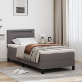 Pat cu arcuri elicoidale vidaXL cu saltea gri 100x200 cm din piele ecologică, Tăblie vidaXL design simplu gri 100 cm din piele ecologică