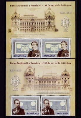 ✅RO 2015 ,LP 2079 &amp;quot;135 ani infiintarea BNR &amp;quot; serie pereche+manseta+tabs, MNH foto