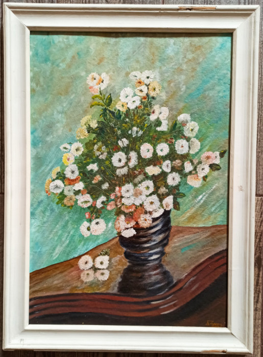 Vaza cu flori// ulei pe carton, Dan Popescu