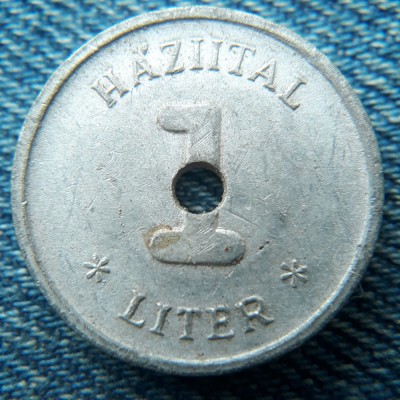 2b - Jeton Ungaria H&amp;Aacute;ZIITAL 1 LITER / PANN&amp;Oacute;NIA S&amp;Ouml;RGY&amp;Aacute;R P&amp;Eacute;CS 1886 foto