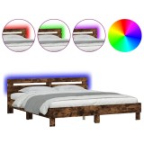 Cumpara ieftin Cadru de pat cu tablie si LED, stejar fumuriu, 180x200 cm