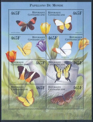 AFRICA CENTRALA 1999-FLUTURI-Bloc cu 8 timbre nestampilate MNH foto