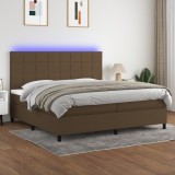 vidaXL Pat cu arcuri, saltea și LED, maro &icirc;nchis, 200x200 cm, textil