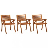 Set 3 Scaune Gradina Lemn Acacia Gossi, Exterior, Cu Brate, Rezistent UV, 59x59x87cm