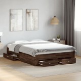 VidaXL Cadru pat cu sertare, stejar maro, 135x190 cm, lemn prelucrat