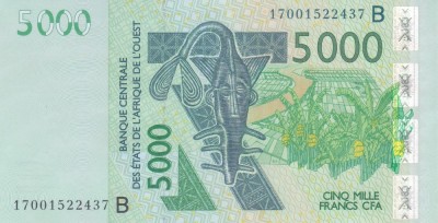 Bancnota Statele Africii de Vest 5.000 Franci 2017 - P217B UNC ( Benin - vezi descriere ) foto