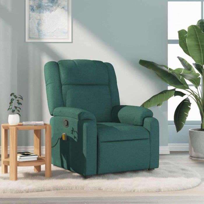 vidaXL Fotoliu de masaj rabatabil, verde &icirc;nchis, material textil