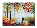 Tablou peisaj alee in parc pictat manual, Impreuna pentru totdeauna, 70x50cm ulei pe panza in cutit efect 3D, Leonard Covaci
