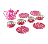 Set servire ceai pentru copii, Metal, Roz,13 piese