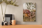 Tablou Canvas, "Flori de liliac &icirc;ntr-un peisaj liniștit", Flori, Liliac, Coșuri, Natură, Apus, Iarbă, Copac, Rustic, Peisaj, Primăvară, 26 x 39 cm, CM