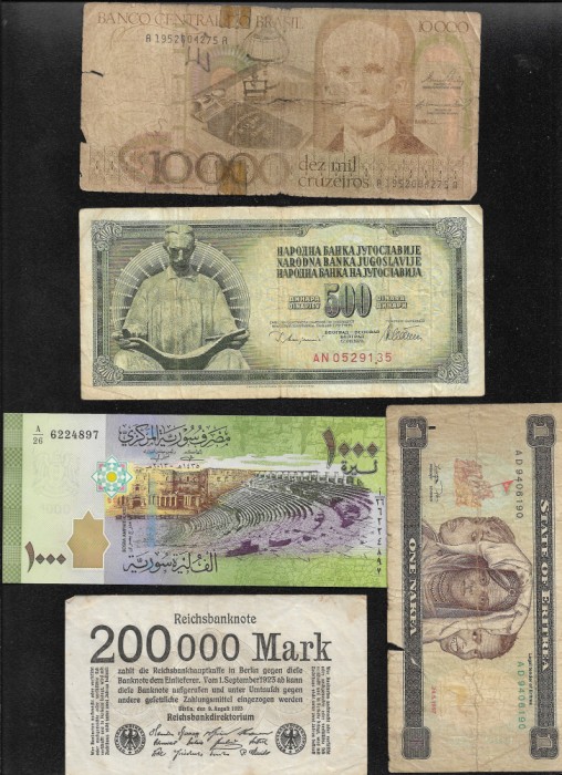 Set 5 bancnote de prin lume adunate (cele din imagini) #412