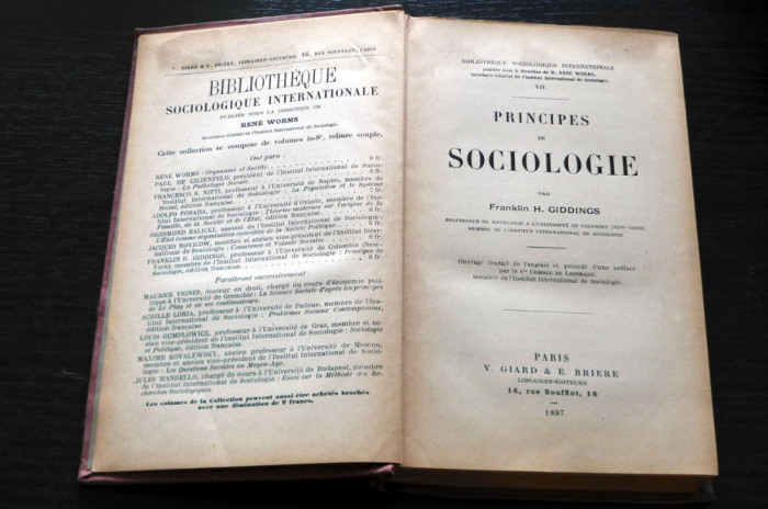 Principes de sociologie Franklin H. Giddins V.Giard &amp; E.Briere 1897
