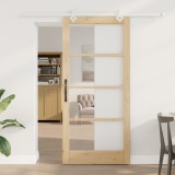 Ușă glisantă vidaXL cu set de hardware 93x202 cm din lemn masiv de pin, Ușă interioară vidaXL cu sticlă &#039;ORKDAL&#039;93x202x4 cm din lemn masiv de pin