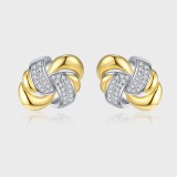 Cercei Argint 925 Bicolor Nod Intercalat cu Cristale Aurit Femei 4.6g 20mm