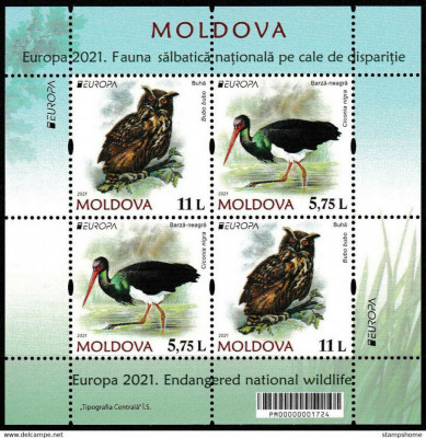 MOLDOVA 2021, EUROPA CEPT, Fauna, bloc neuzat, MNH foto