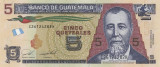 GUATEMALA █ bancnota █ 5 Quetzales █ 2022 █ P-122A █ UNC █ necirculata
