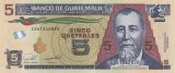 GUATEMALA █ bancnota █ 5 Quetzales █ 2022 █ P-122A █ UNC █ necirculata