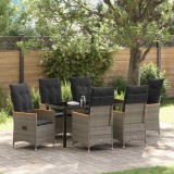 VidaXL Set de masă pentru grădină cu pernă 7 pcs Gri Rattan poli