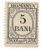 Taxa de plata - Romania, supratipar, 5 B, 1922, neobliterata