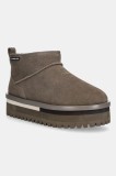 Tommy Jeans cizme de zăpadă din piele &icirc;ntoarsă TJW FLATFORM SNOW BOOT SUEDE culoarea verde, EN0EN02841