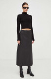 By Malene Birger fusta de piele culoarea negru, midi, evazati