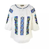 Cumpara ieftin Bluza Tip Ie Alba cu Motiv Floral Albastru - BMG37