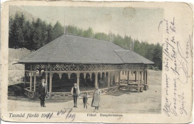 CP770N Tusn&amp;aacute;df&amp;uuml;rdő, Fők&amp;uacute;t, Hauptbrunnen, carte poștală circulată Tușnad &amp;ndash; Făgăraș, 1911, Adler Alfr&amp;eacute;d f&amp;eacute;nyk&amp;eacute;p&amp;eacute;sz, Băile Tușnad, Izvorul principal foto