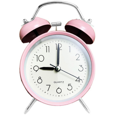 Ceas de masa desteptator Pufo Prime cu buton de iluminare cadran, metalic, 15 cm, roz foto