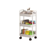 Carucior de depozitare, raft de depozitare pe roti, 3 niveluri, pentru casa si birou, 70 x 40 cm Alb