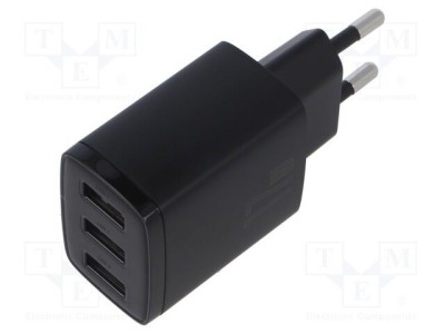 Alimentator pulsatoriu BASEUS 5V 17W negru USB A x3 plug-in foto