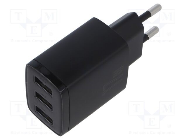 Alimentator pulsatoriu BASEUS 5V 17W negru USB A x3 plug-in