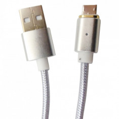 Cablu date si incarcare USB Magnetic mufa microUSB (detasabila) la USB 2.0, 1.2 metri, argintiu, pentru telefoane cu port microUSB