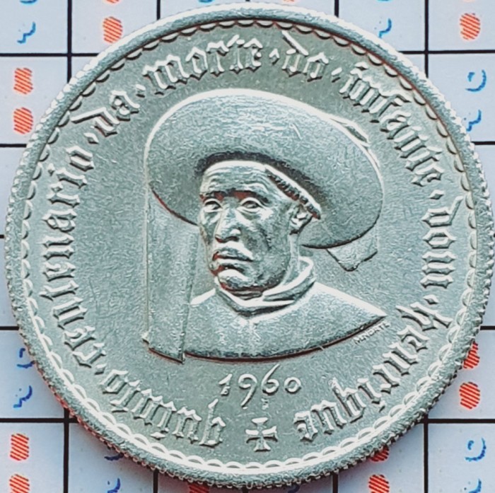 Portugalia 5 Escudos (Prince Henry the Navigator) 1960 argint - km 587 - A034