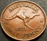 Moneda exotica HALF PENNY - AUSTRALIA, anul 1951 * cod 1474 B