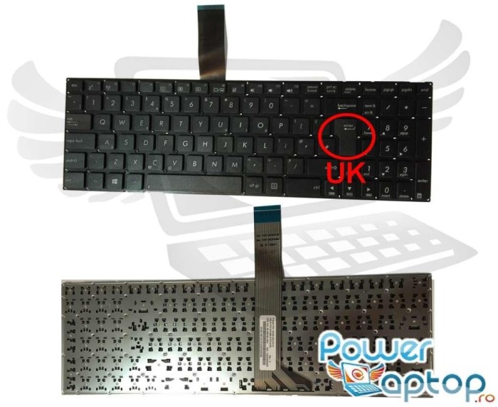 Tastatura Asus X551C layout UK fara rama enter mare, X551CA layout UK fara rama enter mare, X551M layout UK