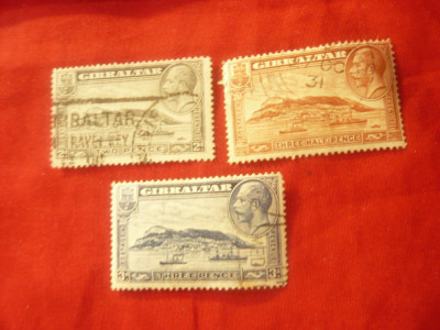 3 Timbre Gibraltar 1931 R.George V si peisaj , stampilate foto