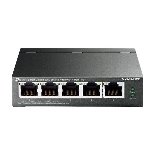 Switch 4 x RJ45 Gigabit PoE, 1 x RJ45 Gigabit, Buget PoE 65W, Easy Smart Managed - TP-Link TL-SG105PE