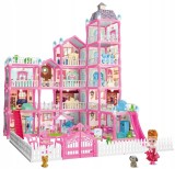Casa de papusi pentru copii cu 374 piese, animale, mobilier si accesorii, 80x60x50 cm, roz Household NewTrend