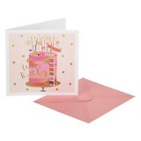 Felicitare Zi de Naștere, Albă și Roz, cu Tort și Folie Aurie, 15x15cm, cu Plic, CMCLASS