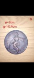 Medalie / Plachetă veche cu dansator popular rom&acirc;n, bronz patinat